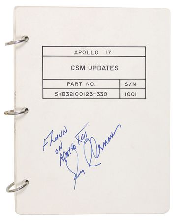 Lot #440 Gene Cernan: Cernan?s complete and heavily annotated 53-page CSM Updates Checklist flown on Apollo 17 - Image 1