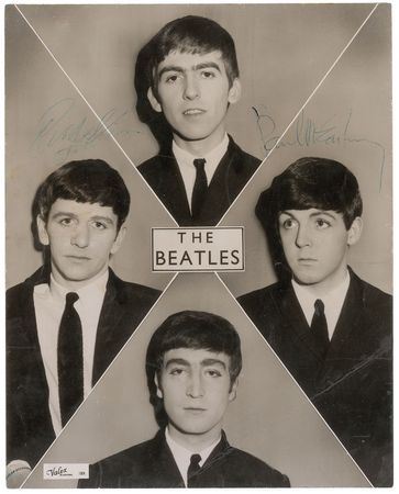 Lot #671 Beatles: Outstanding 1963 Valex photo boasting seven Beatles signatures - Image 1