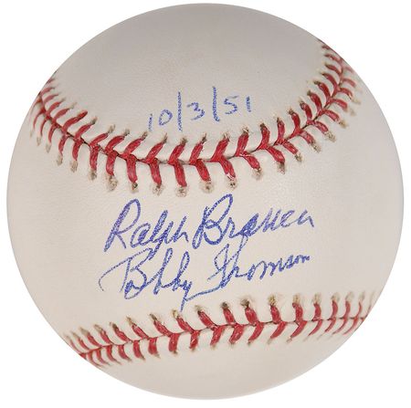 Lot #873 Bobby Thomson and Ralph Branca Baseball Bat and Baseball - Image 1
