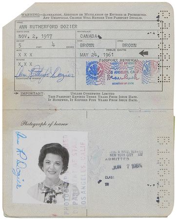 Lot #783 Ann Rutherford Passport - Image 1