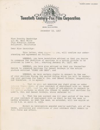 Lot #793 Dorothy Dandridge Signed Document - Image 1