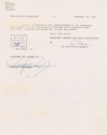 Lot #793 Dorothy Dandridge Signed Document - Image 2