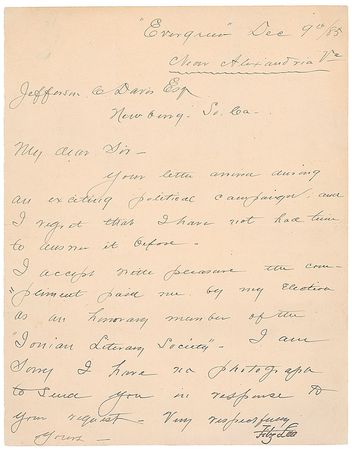 Lot #392 Fitzhugh Lee Signed Letter - Image 1