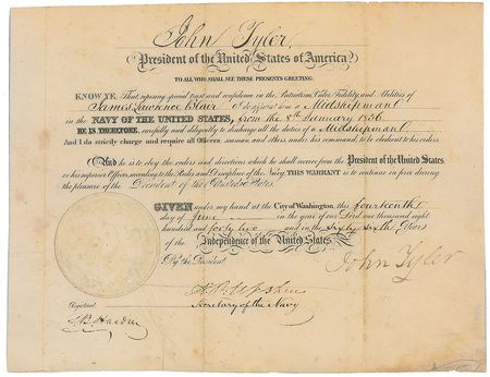 Lot #17 John Tyler: 1842 naval commission