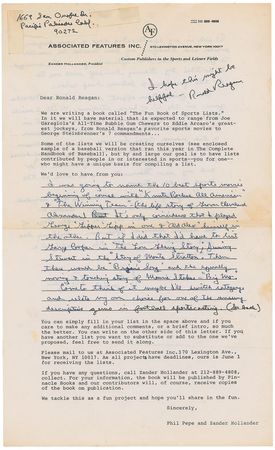 Lot #77 Ronald Reagan: Recalling his old ?sportscasting days? and his favorite sports movies??It?s only coincidence that I played George ?Gipper? Gipp in one & ?Old Alex? himself in the other? - Image 1