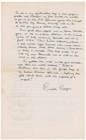 Lot #77 Ronald Reagan: Recalling his old ?sportscasting days? and his favorite sports movies??It?s only coincidence that I played George ?Gipper? Gipp in one & ?Old Alex? himself in the other? - Image 2