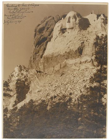 Lot #467 Gutzon Borglum: Spectacular photo of the first completed president on Mount Rushmore, signed just weeks after its dedication - Image 2