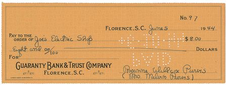Lot #319 Melvin and Rosanne Purvis Checks - Image 2