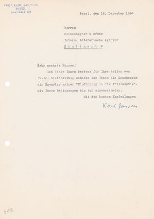 Lot #188 Karl Jaspers: Archive concerning his publications, including Philosophy of Existence - Image 4