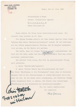 Lot #188 Karl Jaspers: Archive concerning his publications, including Philosophy of Existence - Image 7