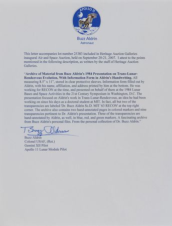 Lot #431 Buzz Aldrin: Hand-notated presentation materials - Image 2
