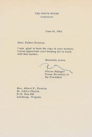 Lot #64 John F. Kennedy: Insightful JFK letter to Middleburg clergyman - Image 2