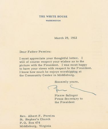 Lot #64 John F. Kennedy: Insightful JFK letter to Middleburg clergyman - Image 3