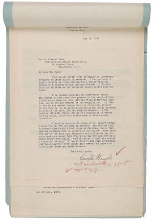 Lot #411 Orville Wright: Wright witnesses a world record-setting altitude flight: ?we mistook another plane, which appeared to land in the city, for the Douglas Torpedo? - Image 1