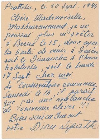 Lot #647 Dinu Lipatti: Exceedingly rare letter by the tragic Romanian pianist - Image 1
