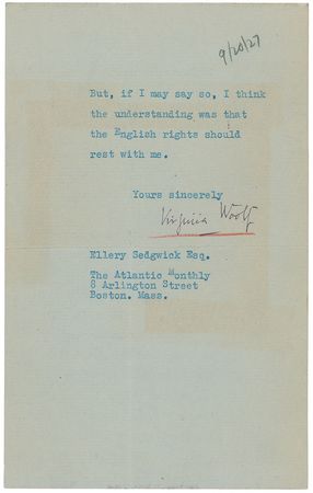 Lot #584 Virginia Woolf: At the pinnacle of her literary career, Woolf critiques her Bloomsbury companion in the Atlantic Monthly - Image 2