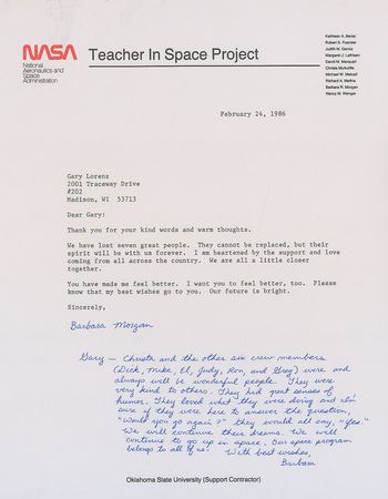 Lot #461 Challenger: Barbara Morgan Handwritten Letter Signed - Image 1