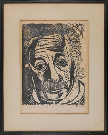 Lot #162 Albert Einstein: Rare 1952 Princeton woodcut - Image 1
