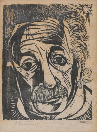 Lot #162 Albert Einstein: Rare 1952 Princeton woodcut - Image 2