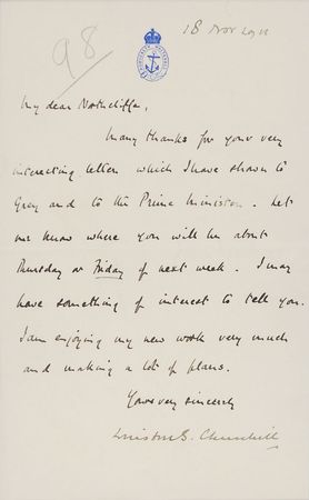 Lot #136 Winston Churchill: An early letter from the soon-to-be First Lord of Admiralty - Image 2