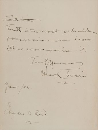 Lot #533 Samuel L. Clemens: ?Truth is the most valuable thing we have. Let us economise it? - Image 2