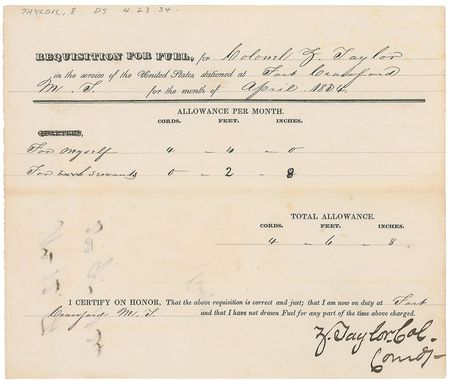 Lot #18 Zachary Taylor: Boldly signed Fort
