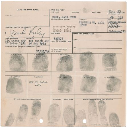 Lot #2065 Jack Ruby Fingerprint Card and Archive - Image 1