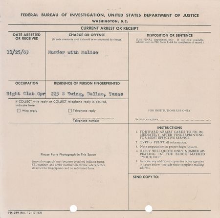 Lot #2065 Jack Ruby Fingerprint Card and Archive - Image 2