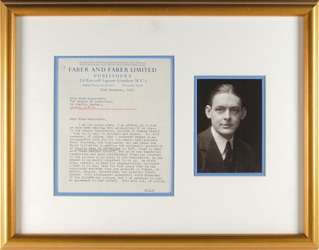 Lot #2125 T. S. Eliot Typed Letter Signed - Image 1
