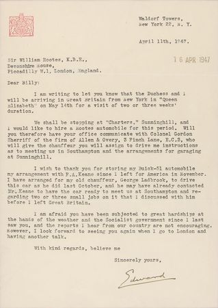Lot #2068 Edward, Duke of Windsor Typed Letter Signed - Image 2