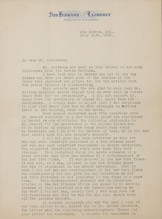 Lot #2086 William Randolph Hearst Typed Letter Signed - Image 2