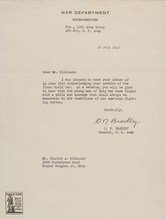 Lot #2074 Omar Bradley Typed Letter Signed - Image 2