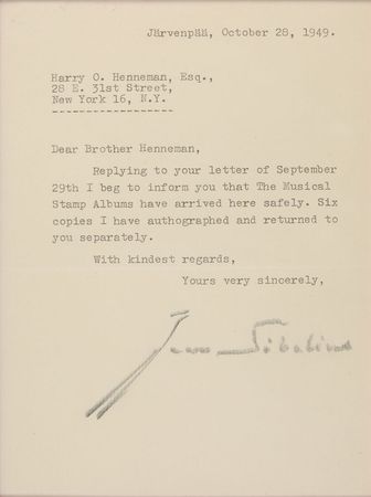 Lot #2133 Jean Sibelius Typed Letter Signed - Image 2