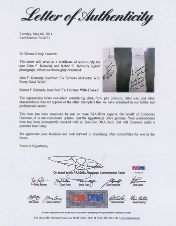 Lot #2027 John and Robert Kennedy Signed Photograph - Image 3