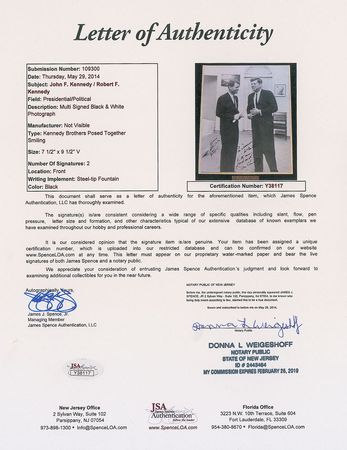 Lot #2027 John and Robert Kennedy Signed Photograph - Image 4