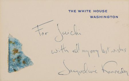 Lot #2046 Jacqueline Kennedy Wallpaper Swatch on White House Card Note - Image 1