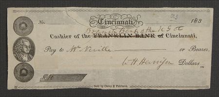 Lot #14 William Henry Harrison: Impressive 1830s Harrison bank check - Image 2