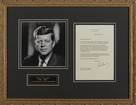 Lot #78 John F. Kennedy: To architecture critic Lewis Mumford: 