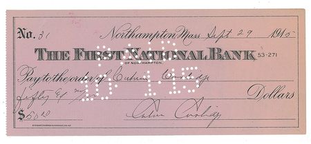 Lot #47 Calvin Coolidge: Choice thrice-signed check - Image 1