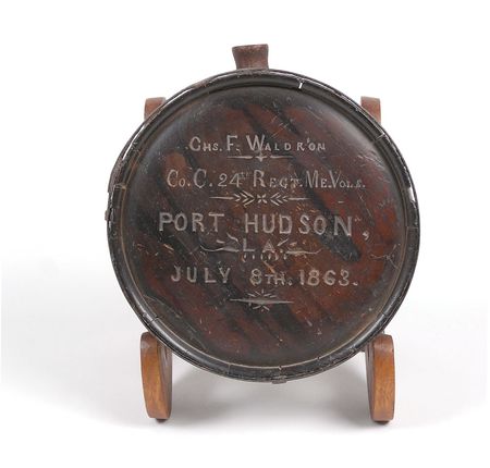 Lot #329 Confederate Canteen: Wonderful Confederate Civil War Canteen 'captured' and inscribed by a Union Volunteer from Maine - Image 1