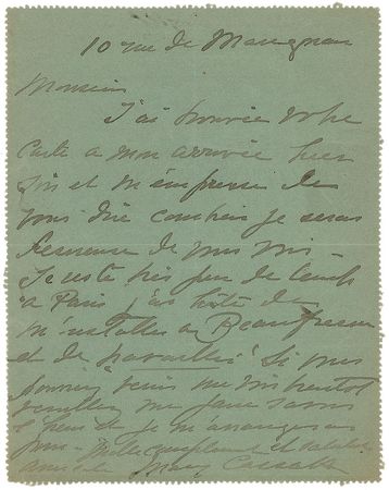 Lot #585 Mary Cassatt: The renowned female Impressionist writes her biographer - Image 1