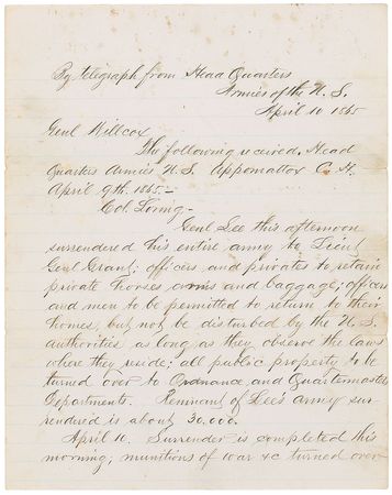 Lot #343 Robert E. Lee?s Surrender: ?The Army of Northern Virginia is no more!!!? - Image 1