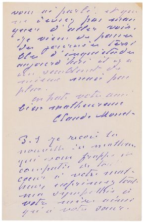 Lot #600 Claude Monet: Monet sends “the nymphea painting I promised you” from Giverny - Image 2