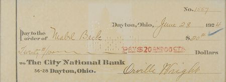 Lot #407 Orville Wright Check - Image 1