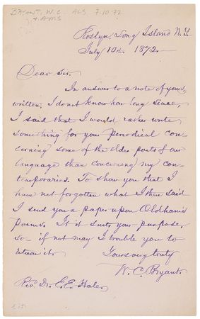 Lot #644 William Cullen Bryant: The 19th century romantic looks to poetry of the past - Image 1