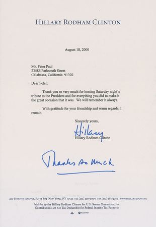 Lot #95 Bill and Hillary Clinton: The president and first lady send letters of thanks to a convict who would soon file suit against them - Image 2