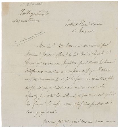 Lot #236 Charles Maurice de Talleyrand Signed Letter - Image 1