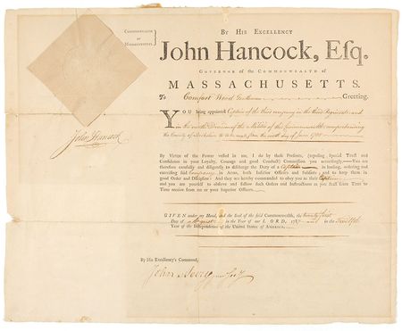 Lot #132 John Hancock: Massachusetts militia appointment from 1787 - Image 1