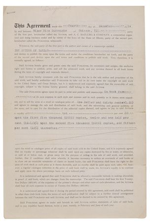 Lot #645 Edgar Rice Burroughs: 1914 publishing document for the second Tarzan book - Image 1