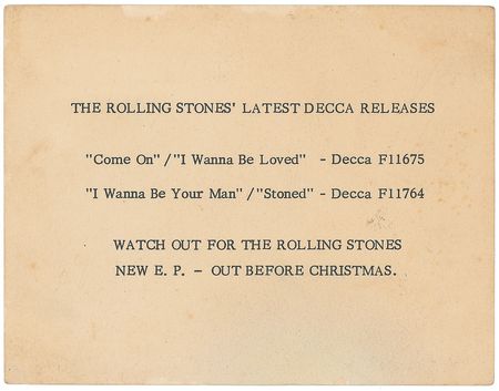 Lot #789 Rolling Stones: 1964 Decca Records promo card - Image 2
